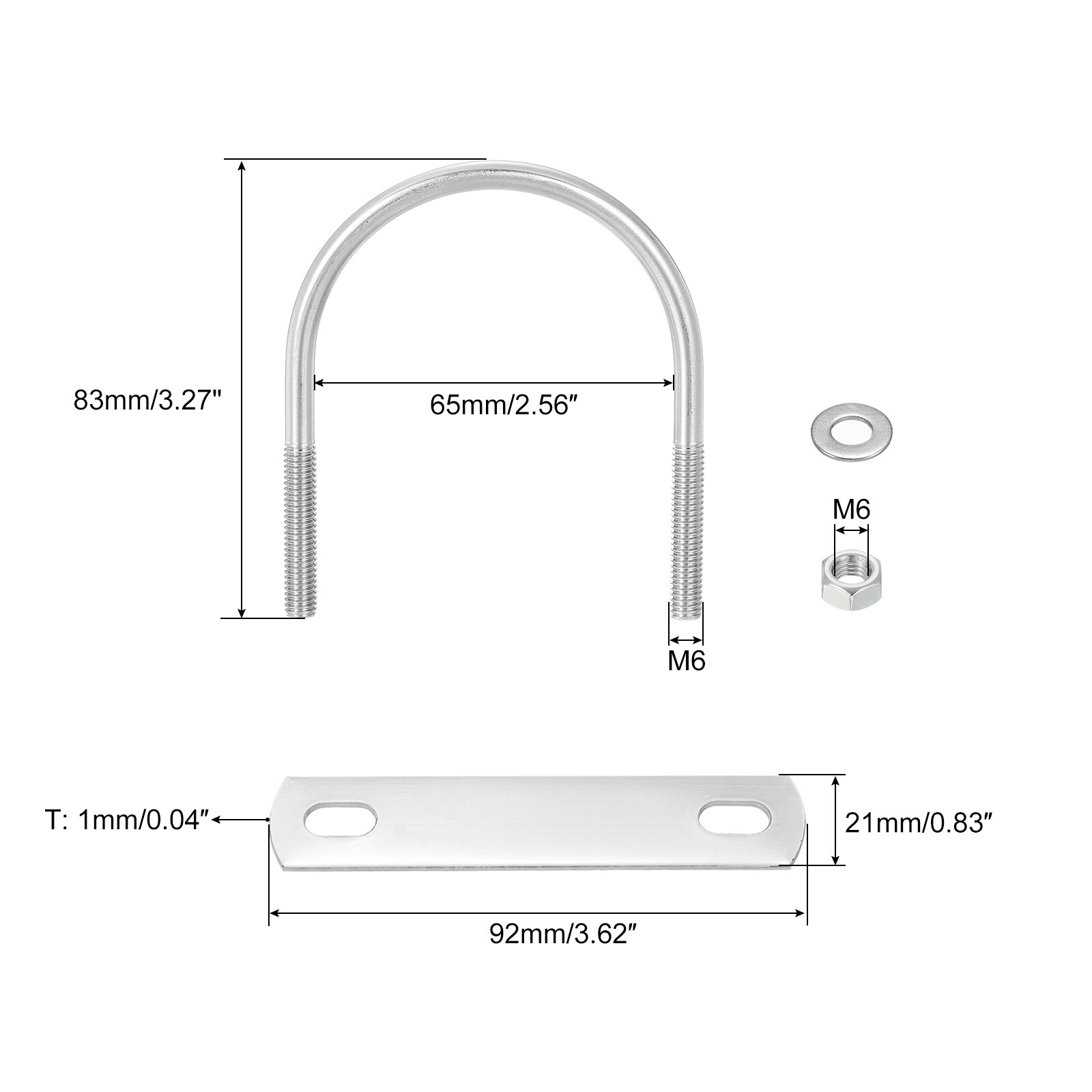 Round U-Bolts, Inner Width Length with Nut and Plates