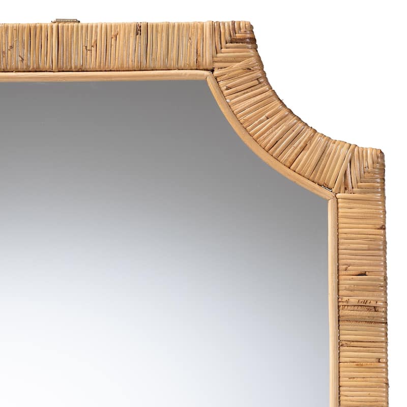 Thiago Natural Rattan Wall Mirror - Handwoven Wicker Rectangle Mirror with Scalloped Corners, Coastal Boho Wall Décor - Honey