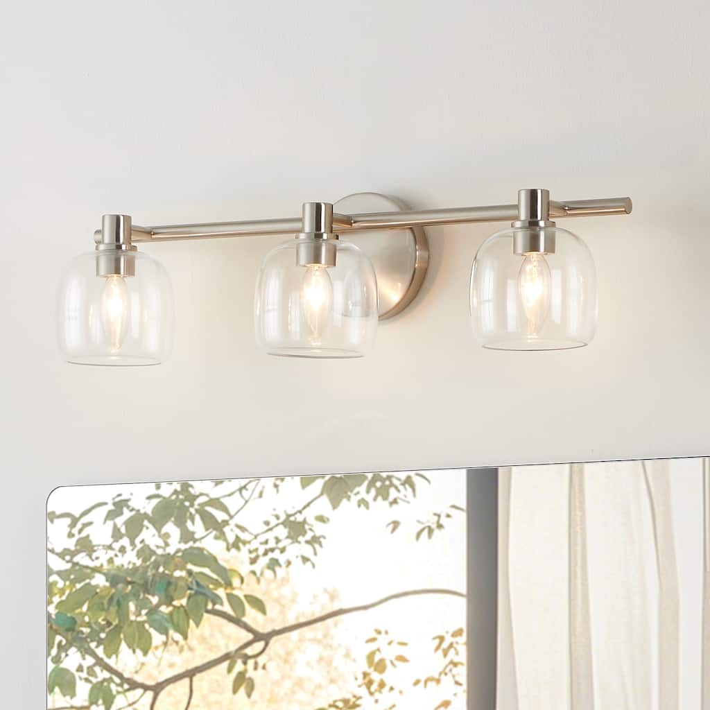 Thesis Valentina 24-inch 3-light Brushed Nickel Vanity Light with Clear Glass Shades