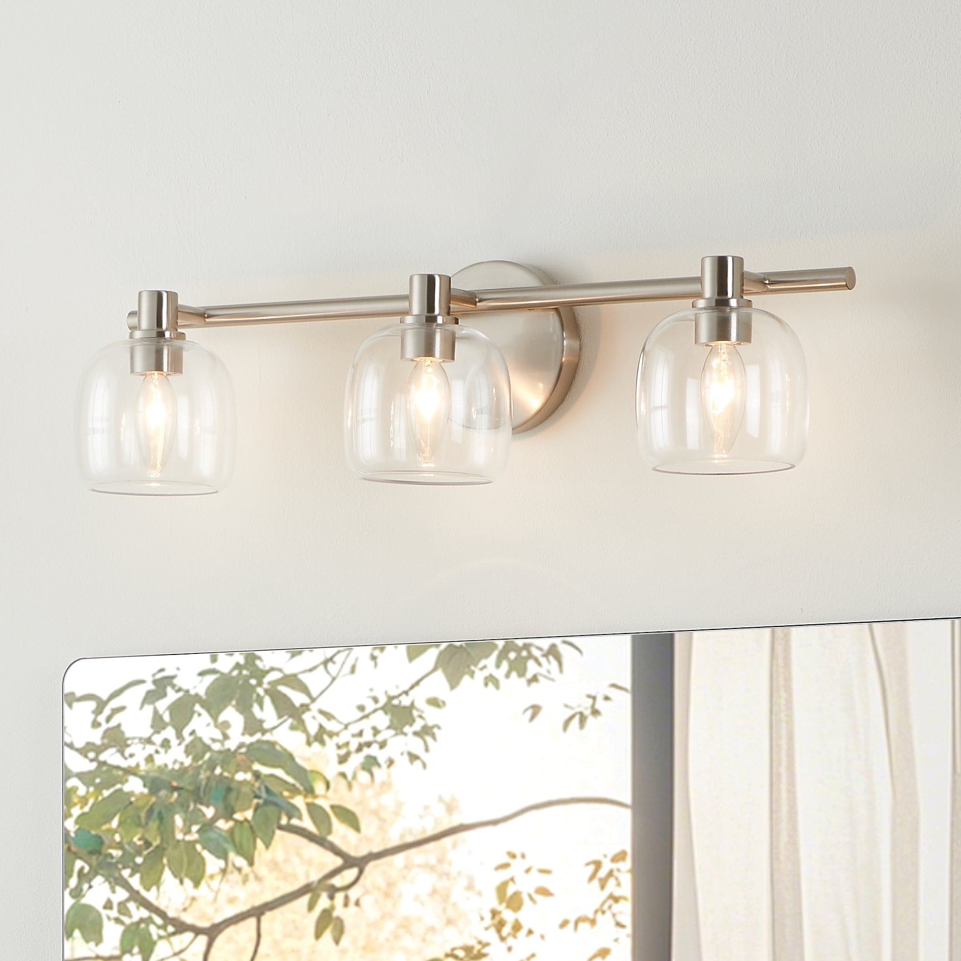 Thesis Valentina 24-inch 3-light Brushed Nickel Vanity Light with Clear Glass Shades