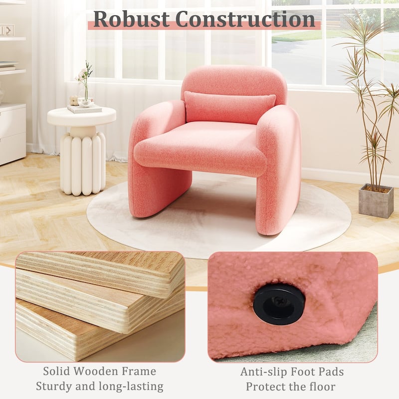 Gymax 2PCS Modern Accent Chair Sherpa Fabric Upholstered Armchair w/