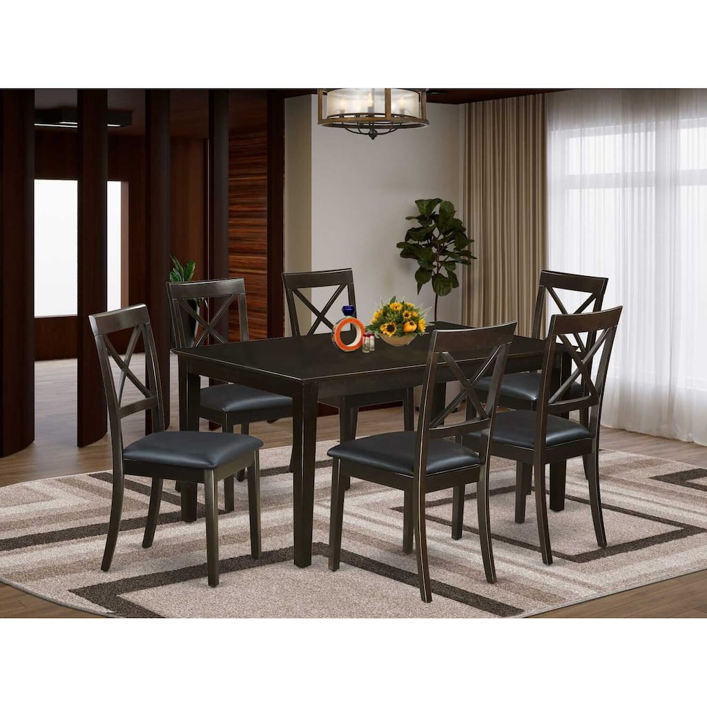 Modern Dining Set 7 Piece - Rectangle Table & 6 Chairs - Cappuccino Finish - HomeStock