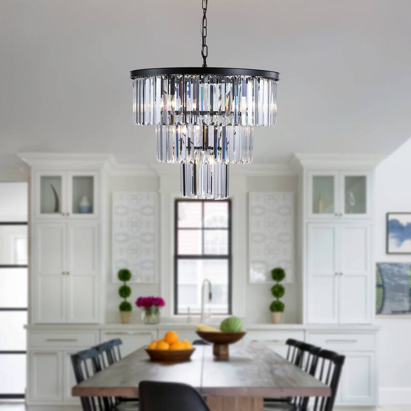 20" Chrome Crystal Chandelier with Adjustable Height, Modern Ceiling Light Fixture for Living Room, Dining Room, Staircase
