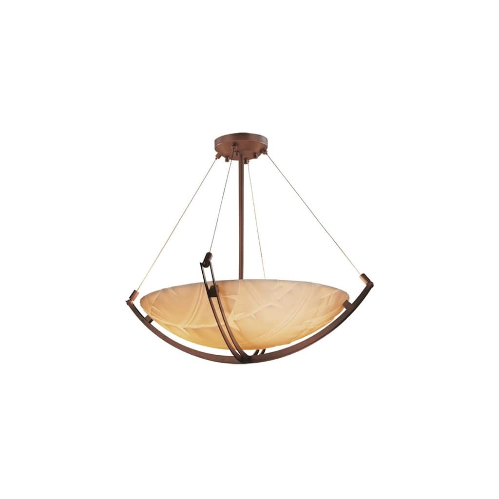 Justice Design Porcelina Crossbar Dark Bronze 6-light Pendant, Banana Leaf Round Bowl Shade