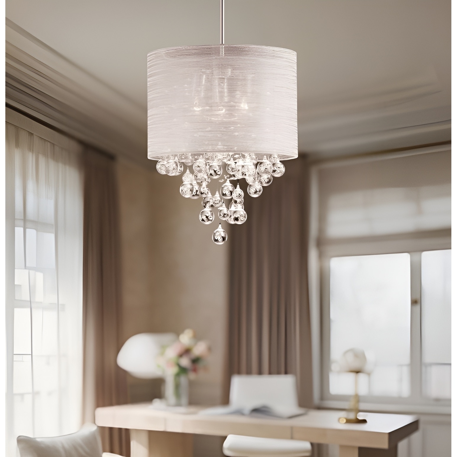 Teardrops 3 - Light Dimmable Fabric Drum Chandelier Ceiling Light