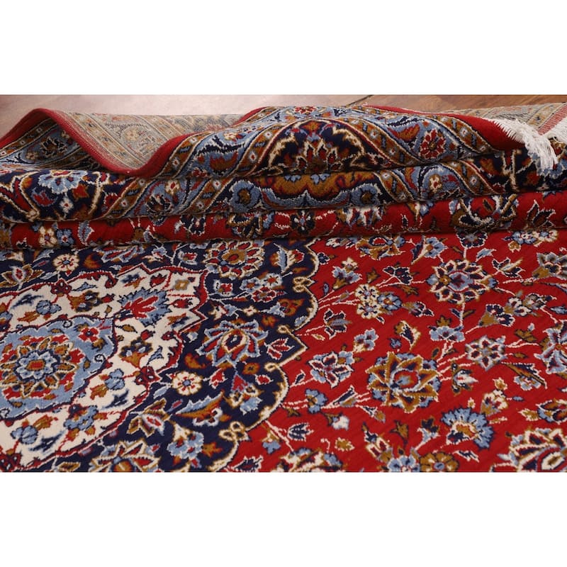 Red Floral Kashan Turkish Rug Oriental Machine-Made Carpet - 9'8" x 13'2"