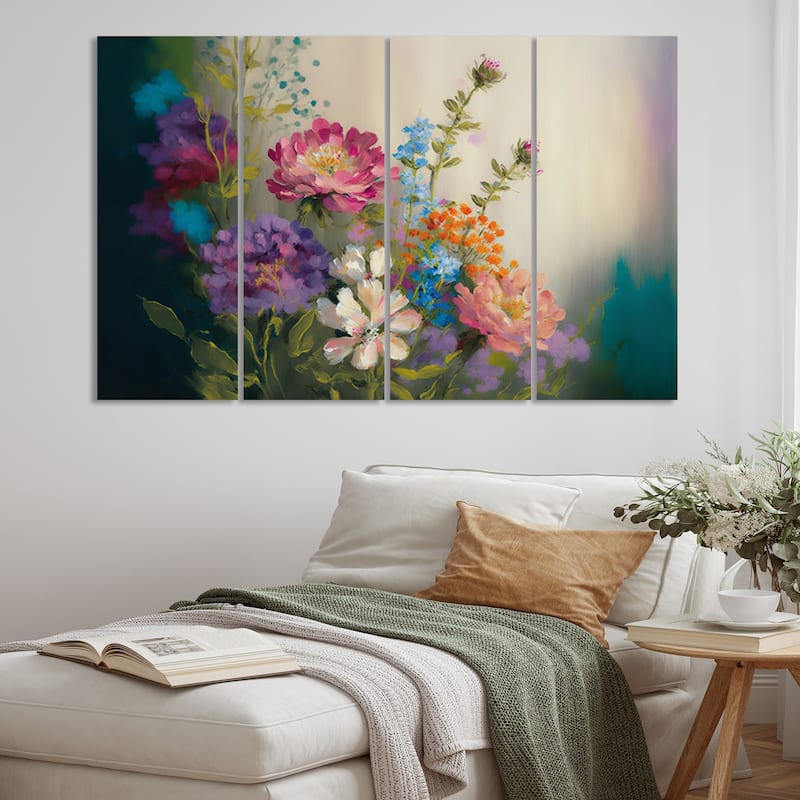 Designart "Painted Blossoming Wildflowers III" Floral Bouquet Multipanel Wall Art Living Room