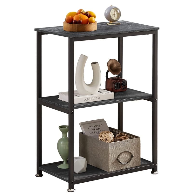 Tall End Side Table,30" Height Nightstand with 3-Tier Storage Shelf - 21.6"D x 13.8"W x 30"H - Black