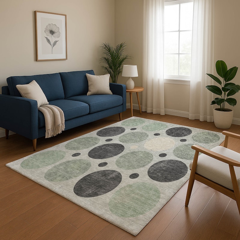 Premium Washable Super Soft Casual Circles Mayfield Rug - Sage - 9' x 12'