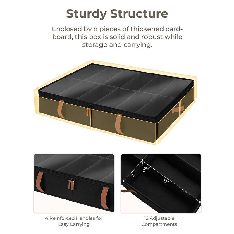 2-Pack Underbed Shoe Storage Organizer with Adjustable Dividers, 24 Pairs Fabric Shoe Storage Box - 30" W x 24.5" D x 5.25" H