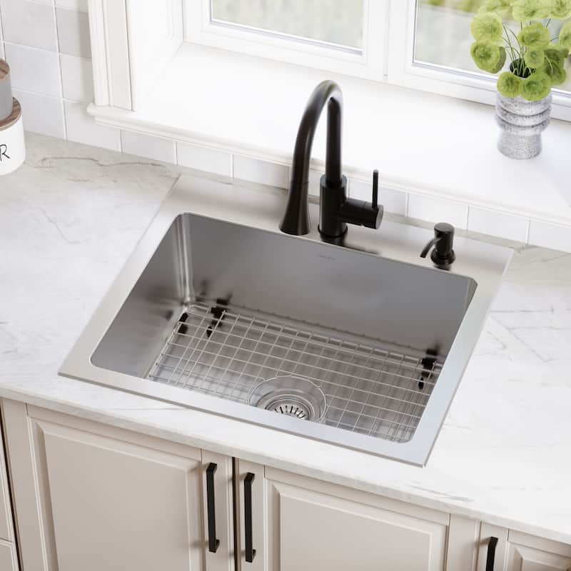 Karran Lansen 25" Top Mount 18 Gauge Single Bowl Stainless Steel Sink with Accessories - Stainless Steel