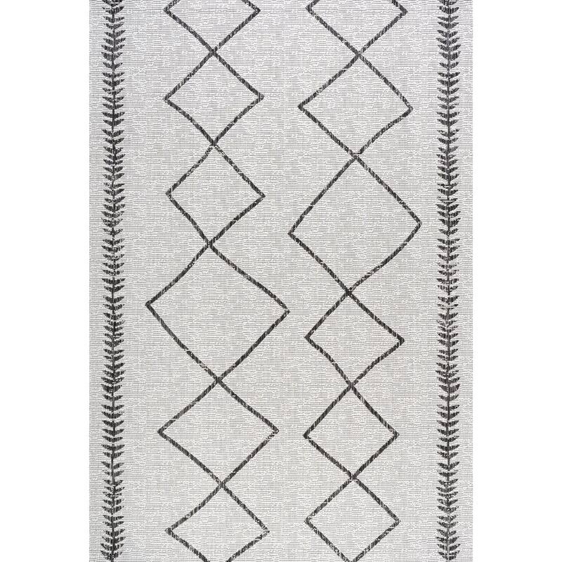 JONATHAN Y Kafel Tribal Diamond Trellis Indoor/Outdoor Area Rug - 8 X 10 - Ivory/Black