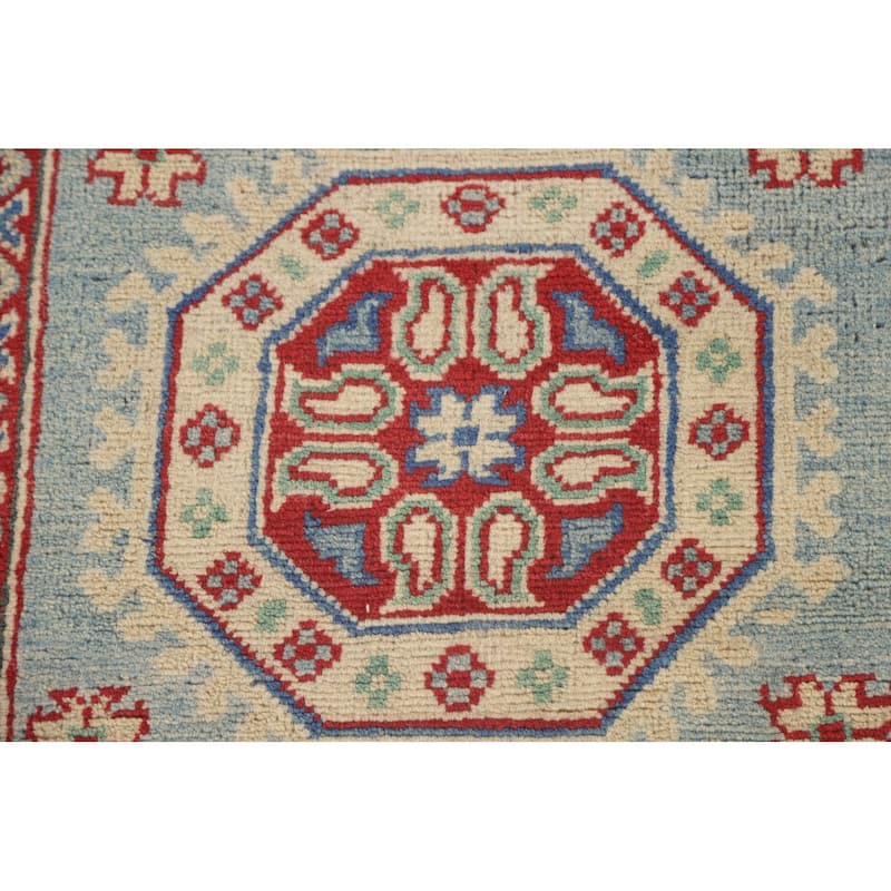 Light Blue Kazak Runner Rug Handmade Oriental Wool Carpet - 2'6" x 15'0"