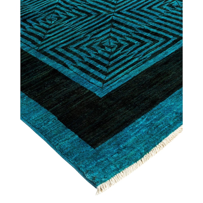 Overton Hand Knotted Wool Vintage Inspired Modern Contemporary Overdyed Blue Area Rug - 7' 10" x 10' 1"