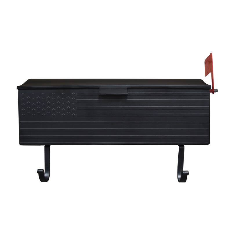 Patriotic Metal Wall Mounted Mailbox with Outgoing Mail Flag and Newspaper Hangers - Black