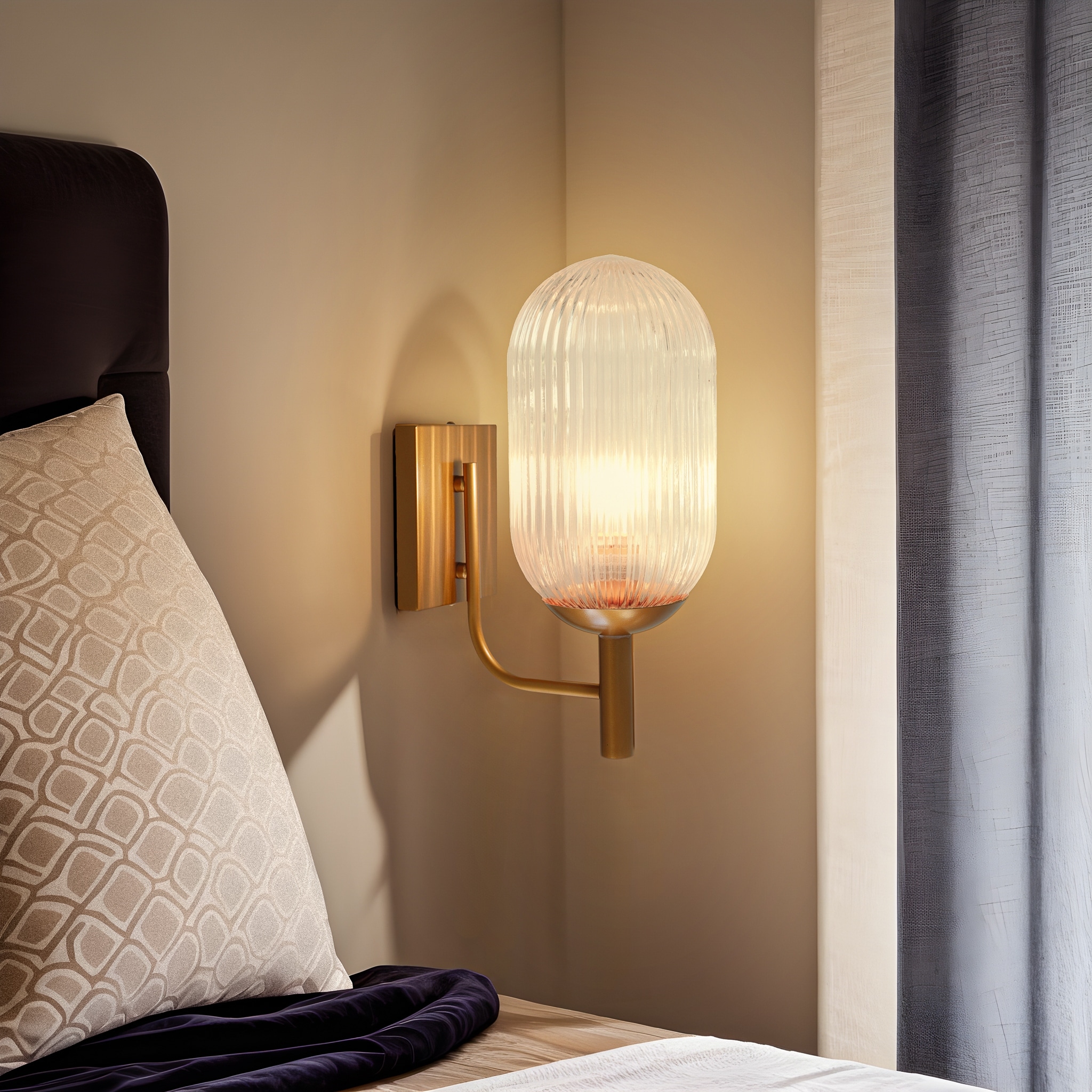 Sunny Ribbed Glass Wall Sconce with Brushed Bronze Base