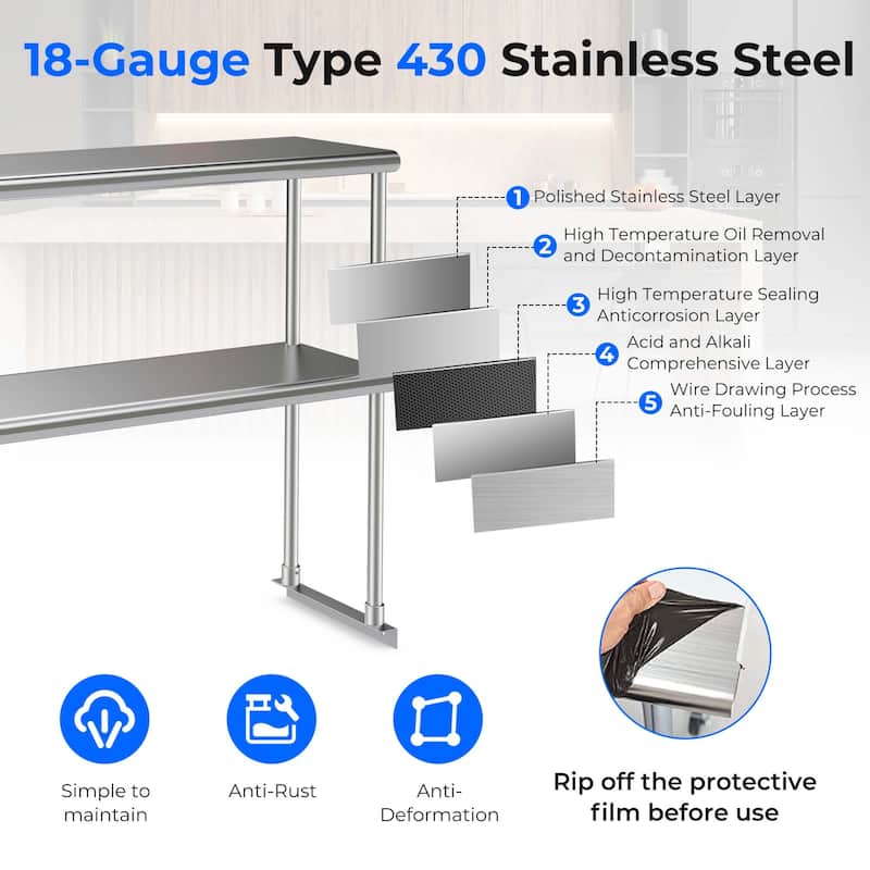 Costway 48'' 2-Tier Overshelf for Prep & Worktable Stainless Steel - See Details