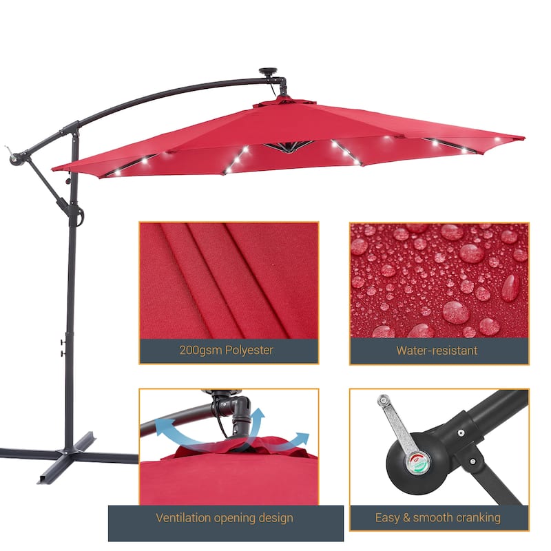 BONOSUKI 10ft Patio offset Umbrella Hanging Umbrella With LED Lights