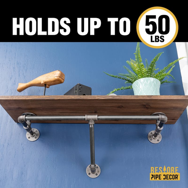 PIPE DECOR 36" Wall Mounted Clothing Rack with Wood Shelf and Industrial Steel Pipe
