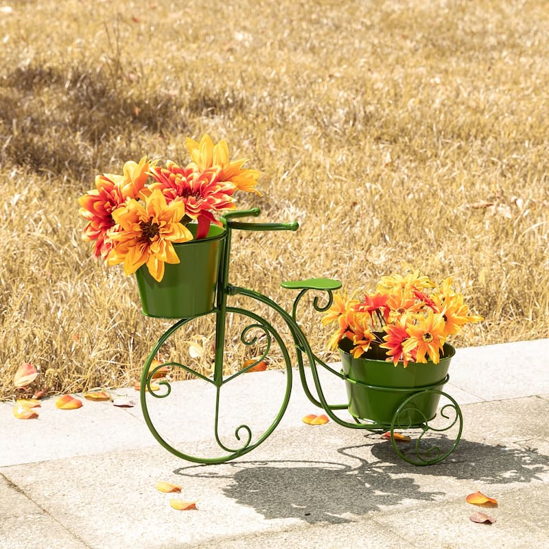 Glitzhome 21.5"L Spring Farmhouse Metal Bicycle Planter Stands Flower Pot Cart