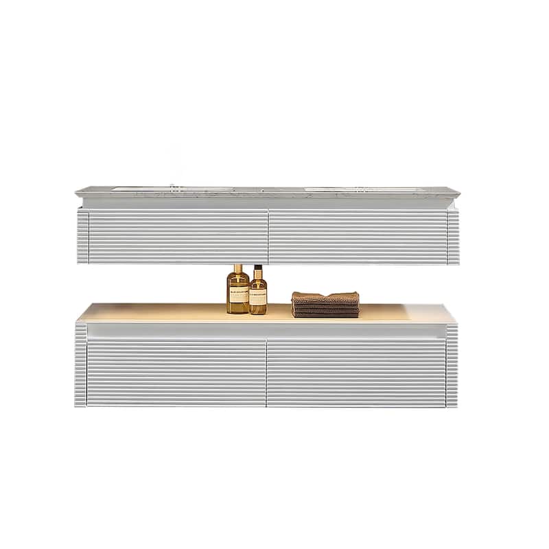 48 Inch Solid Wood Wall-Mounted Bathroom Vanity Set in Green/ White with Engineered Stone Top and Ceramic Sink