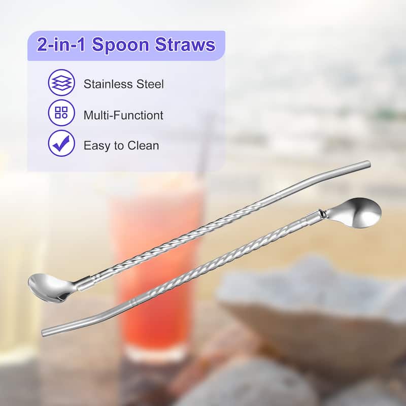 4Pcs 8.6" Stainless Steel Spoon Straws Reusable Twist Handle Spoon