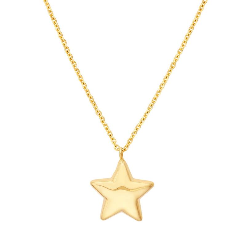 Marquee Jewels 14K Solid Yellow Gold Puff Star Necklace with Lobster
