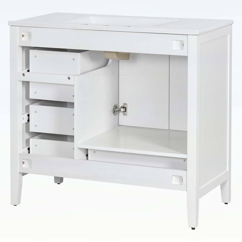 36-Inch Bathroom Vanity with Soft-Closing Drawers,Ceramic Sink,and Wood Frame