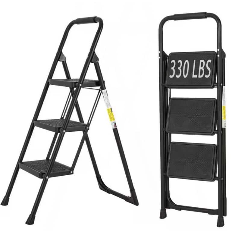 330 lb Capacity 3-Step Iron Folding Step Stool Ladder