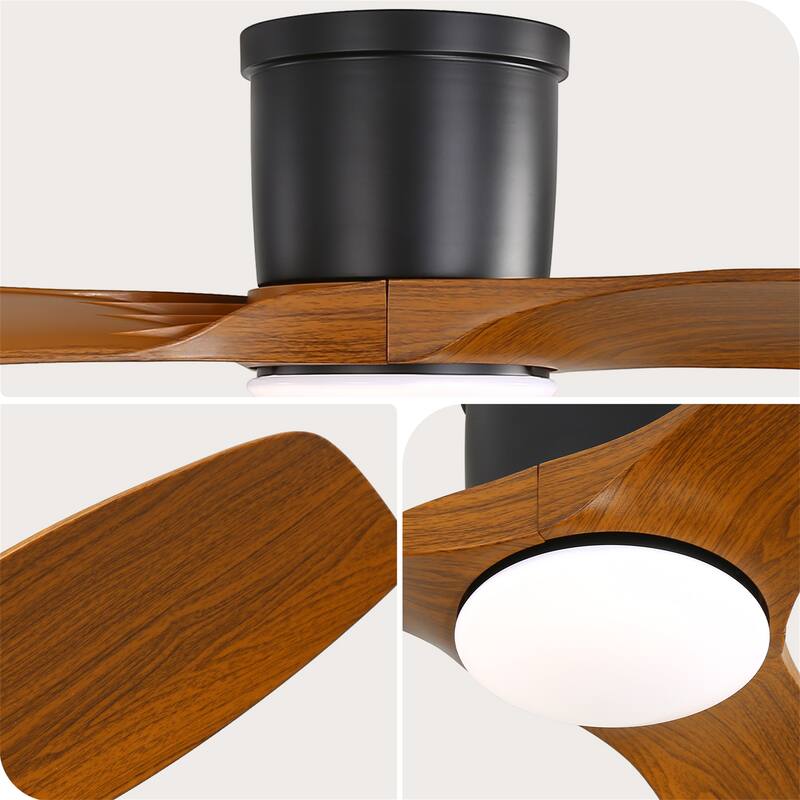 52 Inch Modern Flush Mount Ceiling Fan with LED Light
