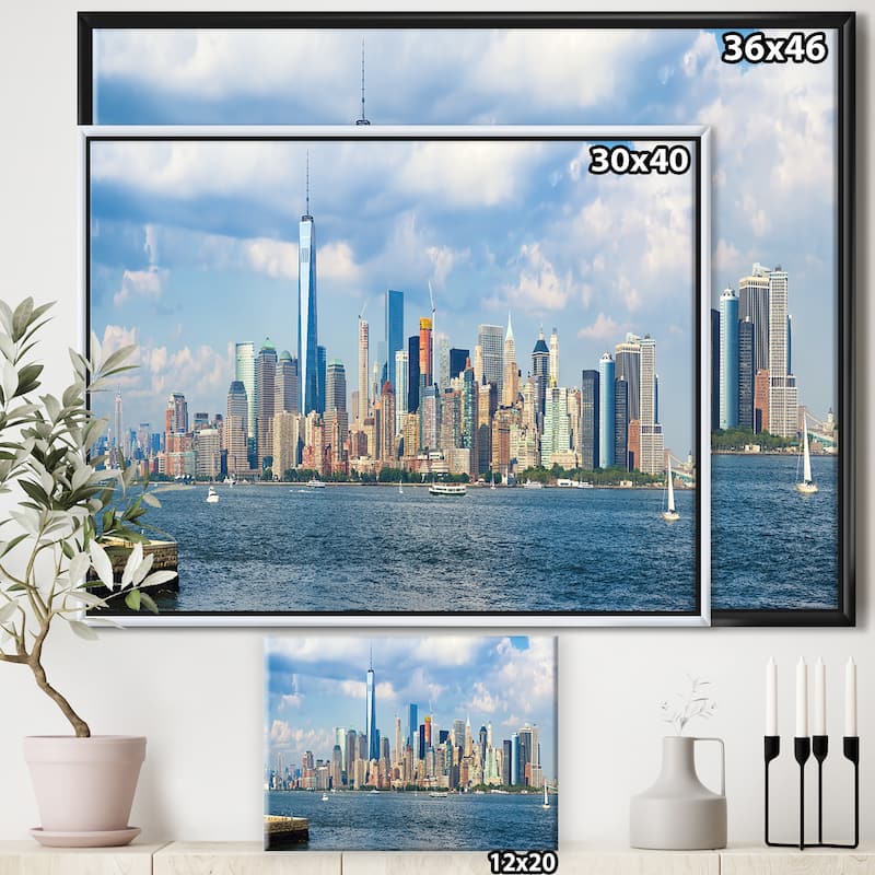 Designart "Lower Manhattan Skyline Panorama" Cityscape Framed Canvas Art Print