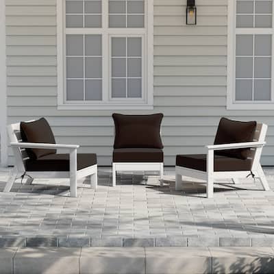 Polytrends Birchwood All Weather HDPE Outdoor Patio Deep Seating White Sofa With Cushions (3-Piece)