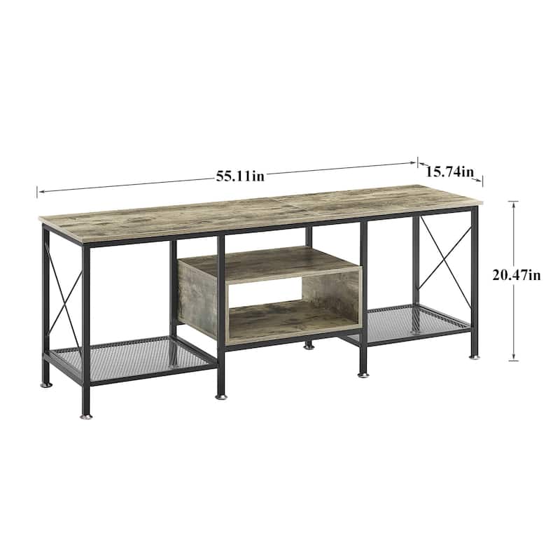 VECELO Large TV Console and TV Cabinet Industrial Entertainment Center for TVs up to 77, TV Stand