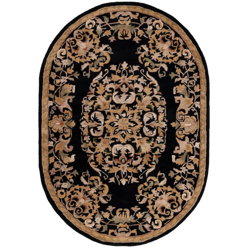 SAFAVIEH Handmade Heritage Hot Air Balloon Traditional Oriental Wool Rug - 7'6" x 9'6" Oval - Black