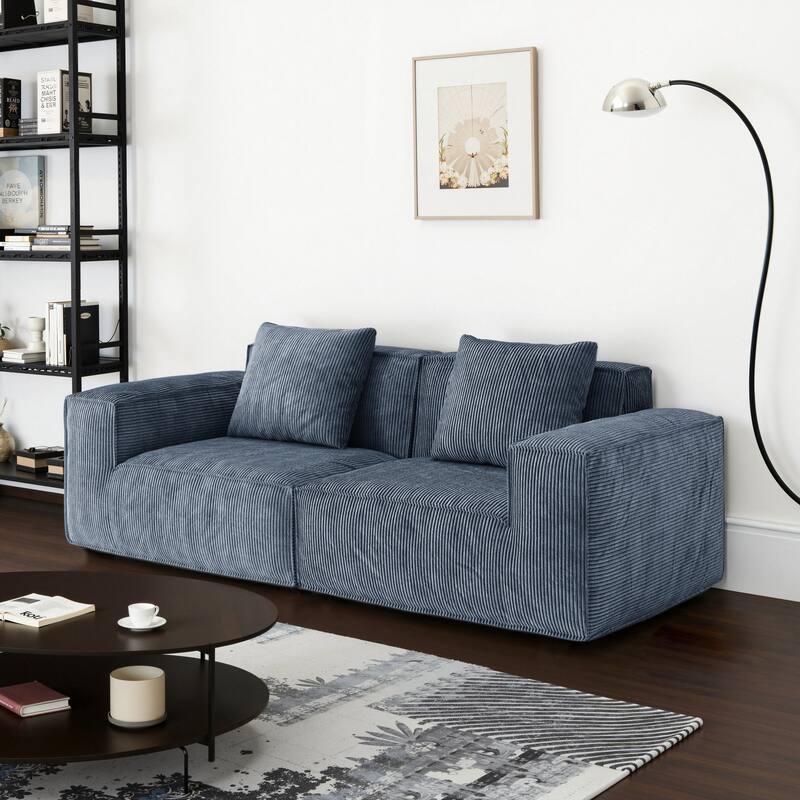 86.6″ Foam 3-Seater Block Sofa with Wide Seats & Washable Cover - Gray