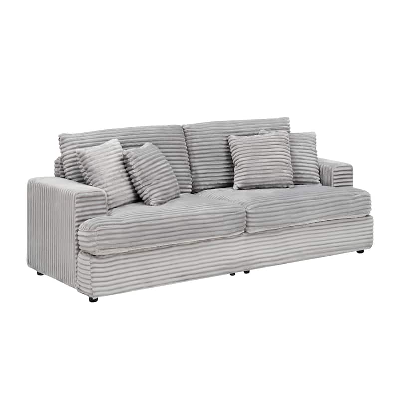 Spacious 3-Seater Corduroy Sofa with 4 Toss Pillows, Soft and Comfortable Couch for Modern Living Rooms and Apartments