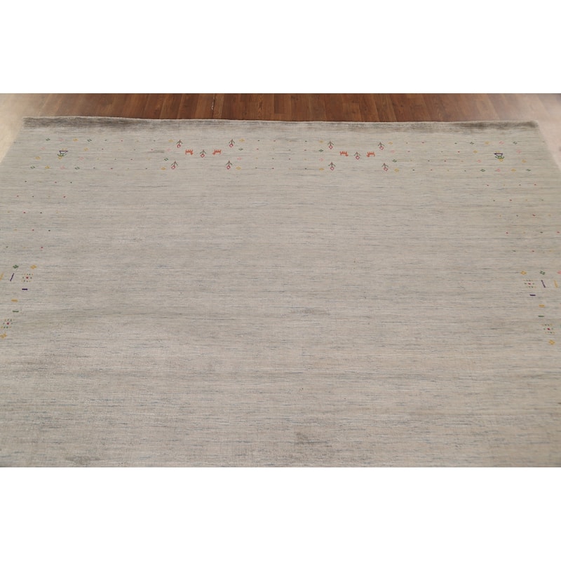 Beige Tribal Gabbeh Area Rug Hand-Knotted Wool Carpet - 7'10" x 9'8"