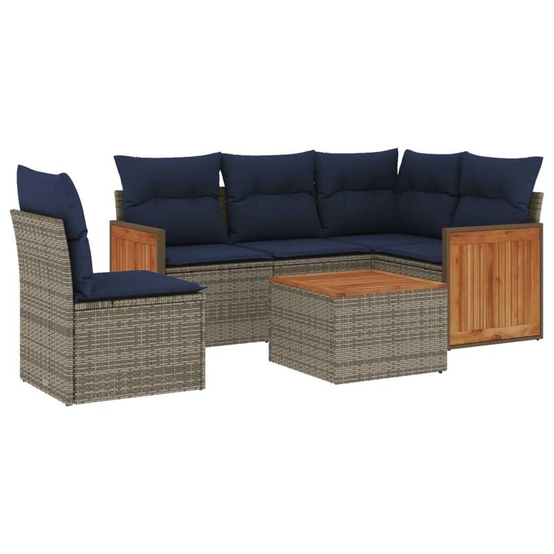 vidaXL 6 Piece Patio Sofa Set with Cushions Gray Poly Rattan - 91.0x27.2x69.3