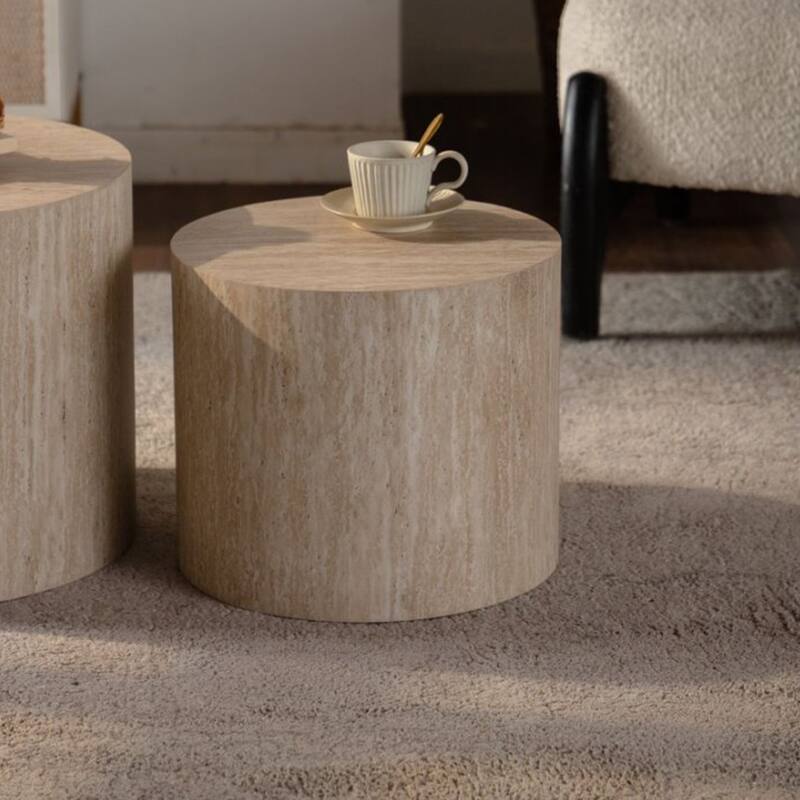 Set of 2 Round Wooden Nesting Coffee Tables - Modern Small Space Solution