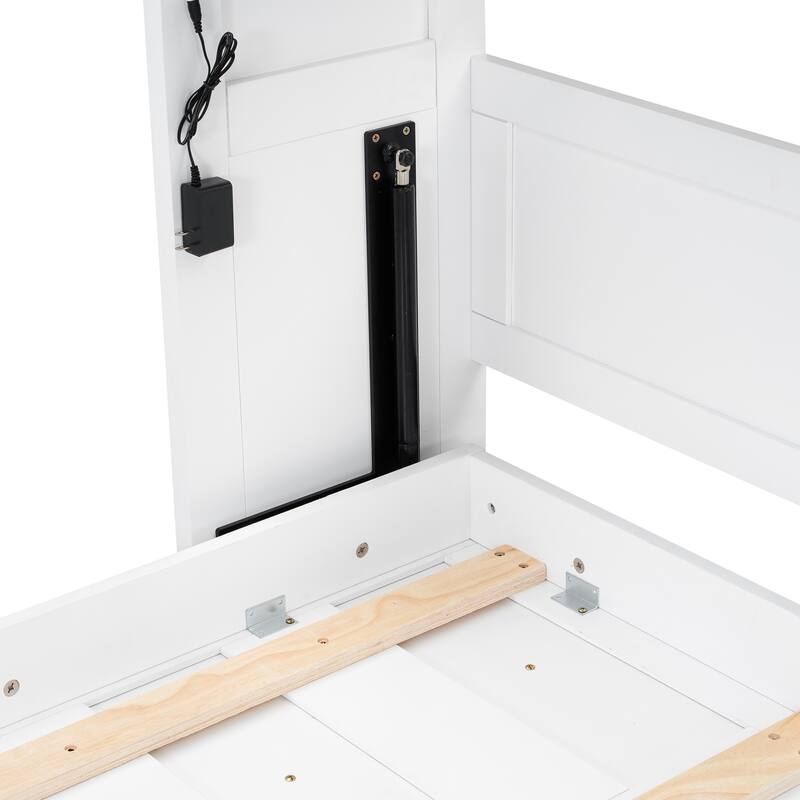 Twin Size Murphy Bed with LED Light, Foldable into a Cabinet, and Hydraulic Lift System