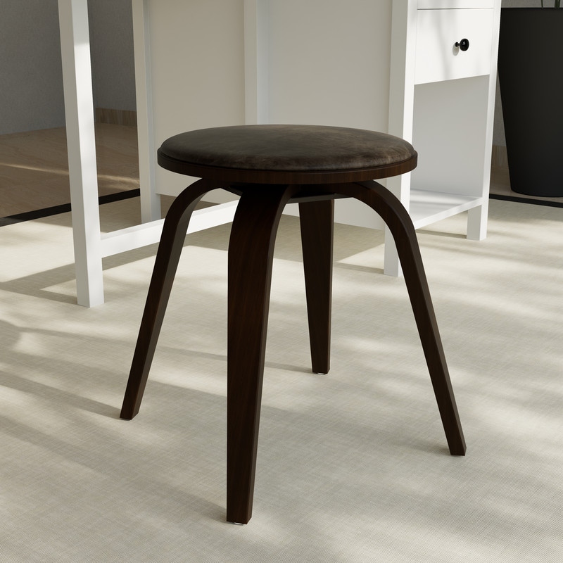 Pelya Minimalist Modern Round Counter Stool with Leather Seat & Poplar Wood Frame 360° Swivel Kitchen Bar Stool
