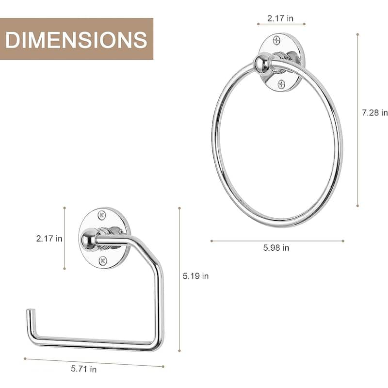 3 PCS Bathroom Hardware Set Towel Rings and Toilet Paper Holder with Screws