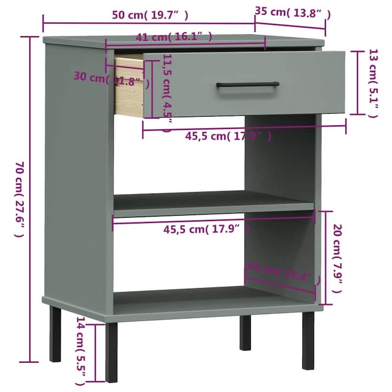 vidaXL Console Cabinet Buffet Storage with Metal Legs Solid Wood Pine OSLO - 19.7" x 13.8" x 27.6"