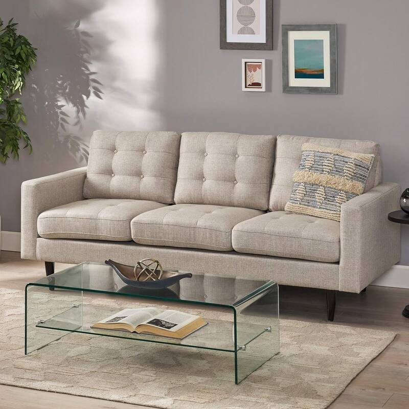 Contemporary Tufted 3-Seater Sofa with Square Arms - Beige