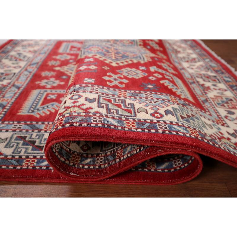 Red Kazak Oriental Foyer Rug Handmade Wool Carpet - 4'0" x 6'3"
