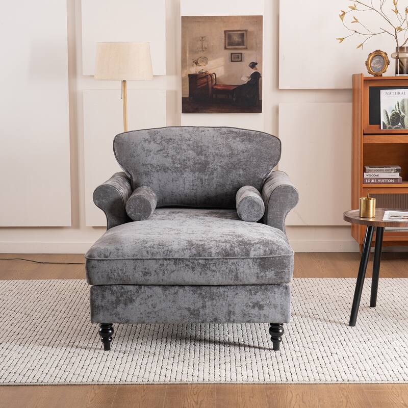 Oversized Chaise Lounge Chenille Chair Indoor Single Sofa with Wide Seat Design Suitable for Living Room Bedroom - Dark Grey