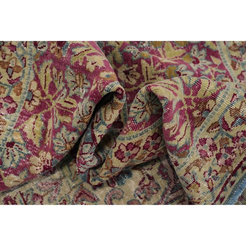 Hand Knotted Oriental 100% Wool Carpet Traditional Floral Beige & Ivories Kerman (Ravar) Area Rug - 11' 2'' X 8' 0''