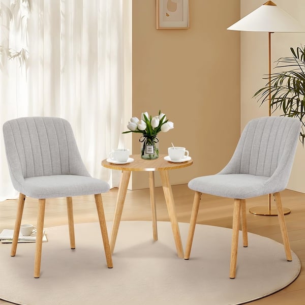 Set Of 6 Wooden Dining Chairs – Mid Century Modern Upholstered, Oak Frame, Beige Fabric, Ergonomic Backrest For Kitchen & Dining Room