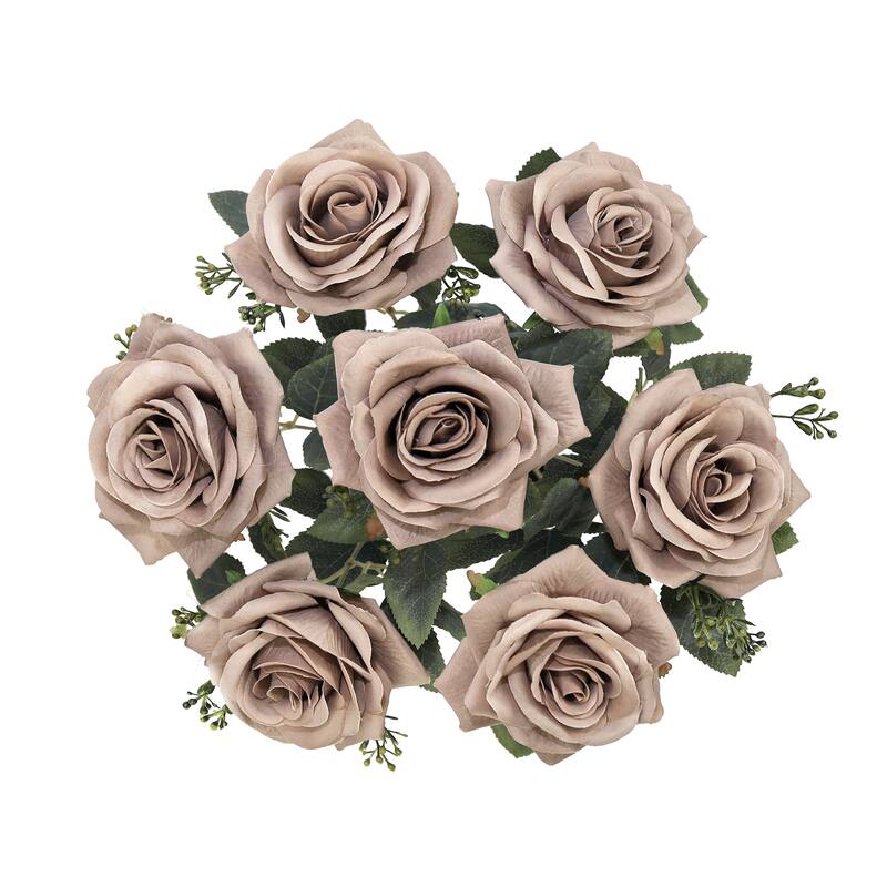Set of 2 Dusty Brown Artificial Queen Tea Rose Flower Stem Bush Bouquet 17in - 17" L x 9" W x 9" DP