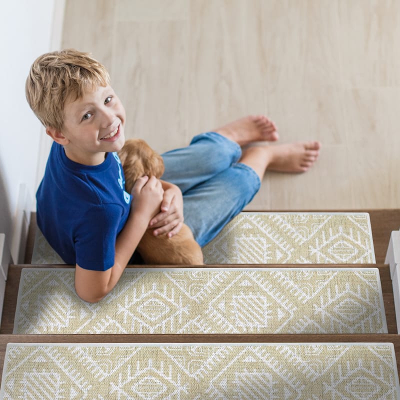 SussexHome Monument Design 9" X 28" Stair Treads - 70% Cotton Anti-Slip Carpet Strips for Stairs-with Double Adhesive Tape